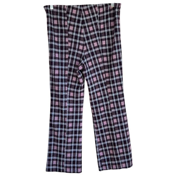 Anthropologie Maeve Cropped Flare Pants Purple Plaid Size Large Happy Playful - Picture 2 of 6